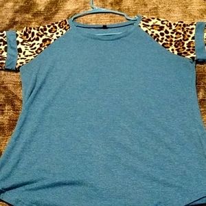 Leopard print top blue black and tan brown